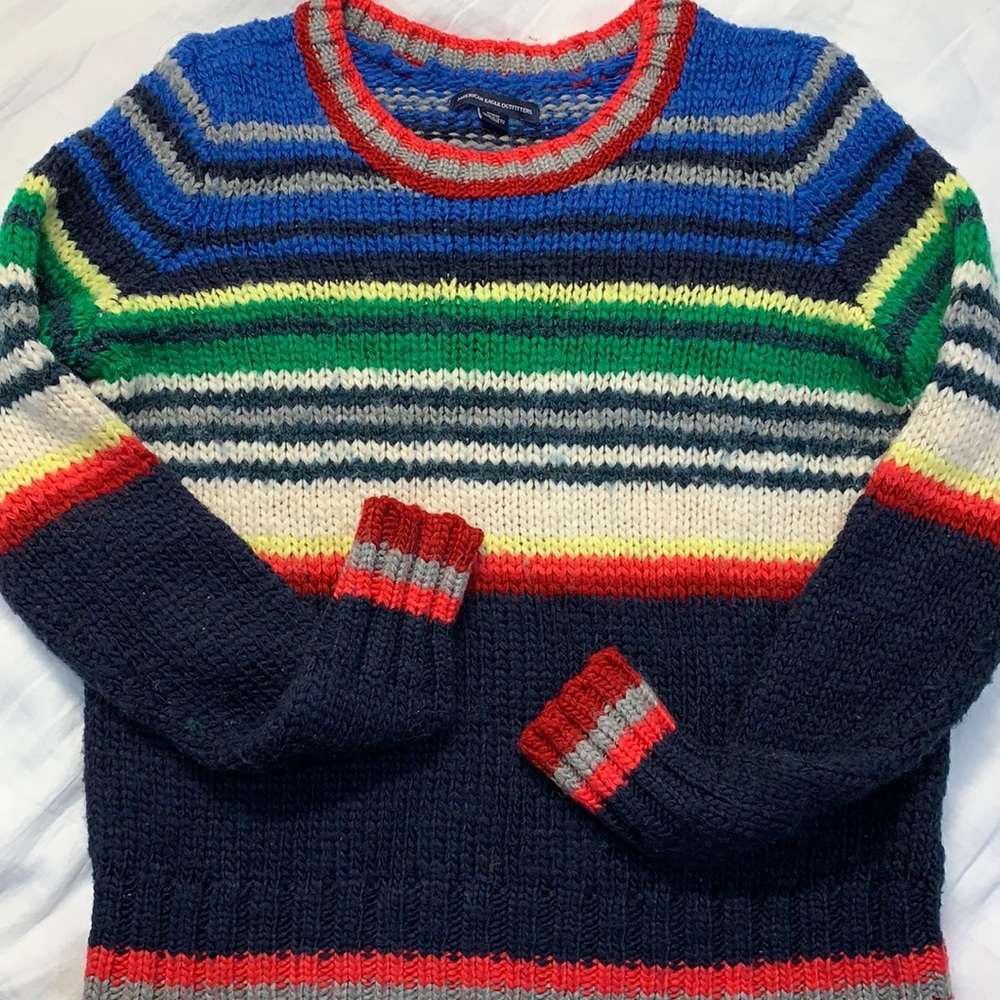 AMERICAN EAGLE OUTFITTERS MULTICOLOR STRIPED CHUNKY KNIT SWEATER WOOL BLEND FALL